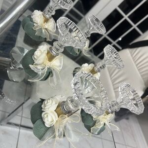 Elegant Crystal Candle Holders with White Roses set of 6